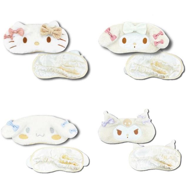 小禮堂 Sanrio 三麗鷗 絨毛造型眼罩 (冬季白色款) Kitty 美樂蒂 酷洛米 大耳狗