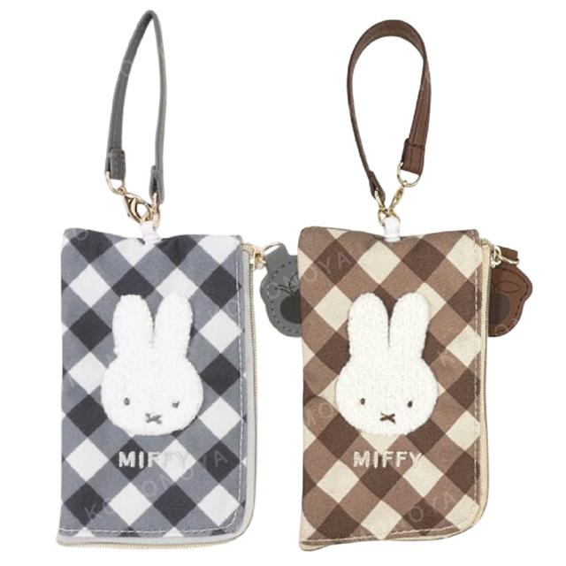 小禮堂 米飛兔 棉質伸縮票卡鑰匙包 (格紋款)