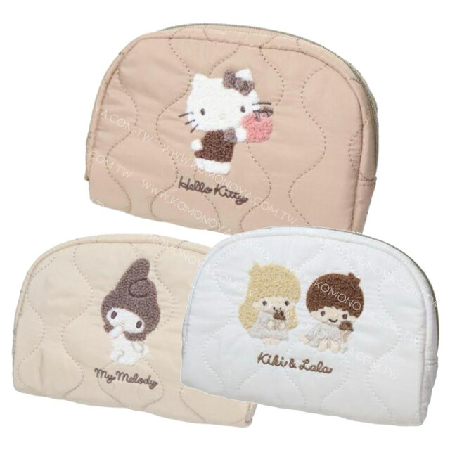小禮堂 Sanrio 三麗鷗 皮質刺繡化妝包 (復古款) Kitty 雙子星 美樂蒂