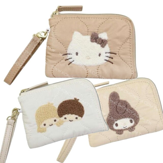 小禮堂 Sanrio 三麗鷗 皮質刺繡伸縮票卡收納包 (復古款) Kitty 雙子星 美樂蒂