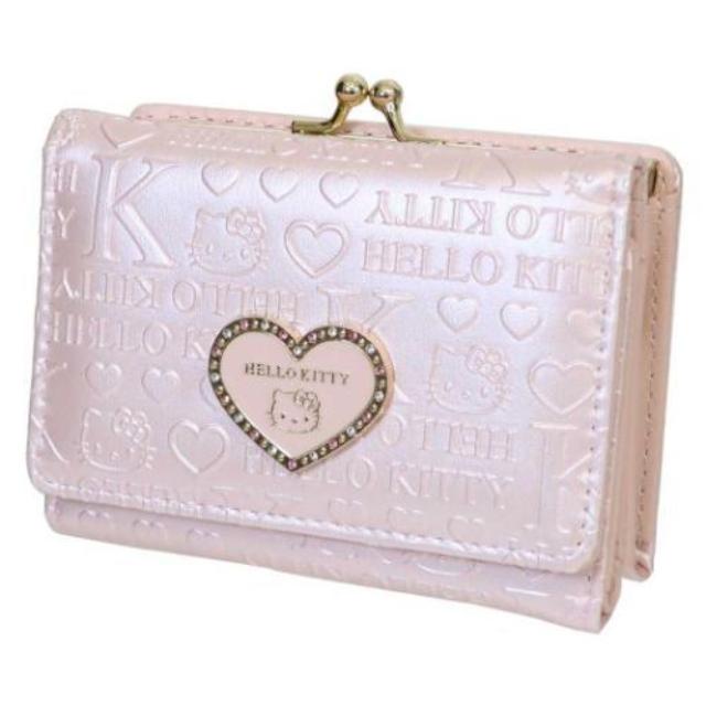 小禮堂 Sanrio 三麗鷗 Hello Kitty 皮質三折口金短夾 (粉愛心款)