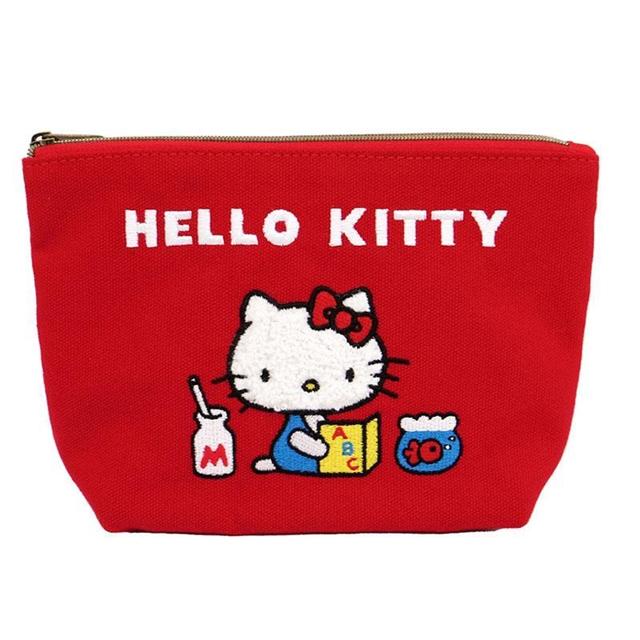 小禮堂 Sanrio 三麗鷗 Hello Kitty 造型刺繡化妝包 (經典款)