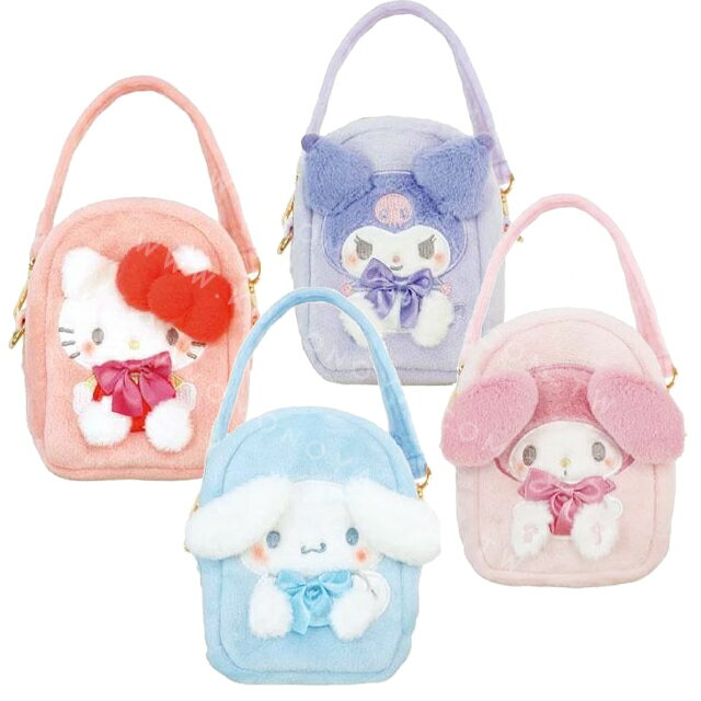 小禮堂 Sanrio 三麗鷗 絨毛視窗玩偶收納包 (立體耳朵款) Kitty 美樂蒂 酷洛米 大耳狗