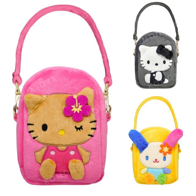 小禮堂 Sanrio 三麗鷗 絨毛視窗玩偶收納包 (坐姿款) Kitty 花小兔