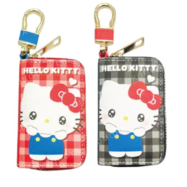 小禮堂 Sanrio 三麗鷗 Hello Kitty 皮質車用鑰匙包 (格紋款)