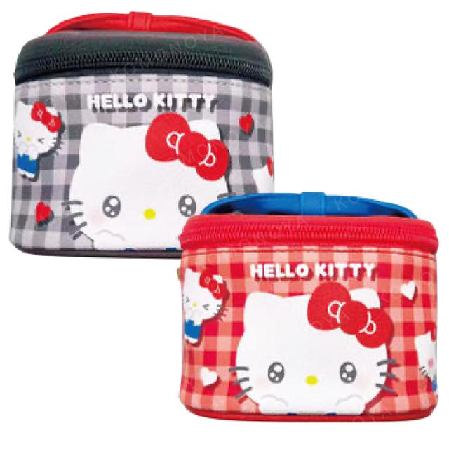 小禮堂 Sanrio 三麗鷗 Hello Kitty 皮質手提化妝包 (格紋表情款)