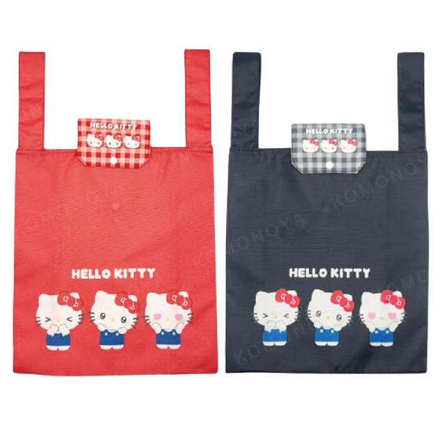 小禮堂 Sanrio 三麗鷗 Hello Kitty 摺疊環保購物袋 (格紋表情款)
