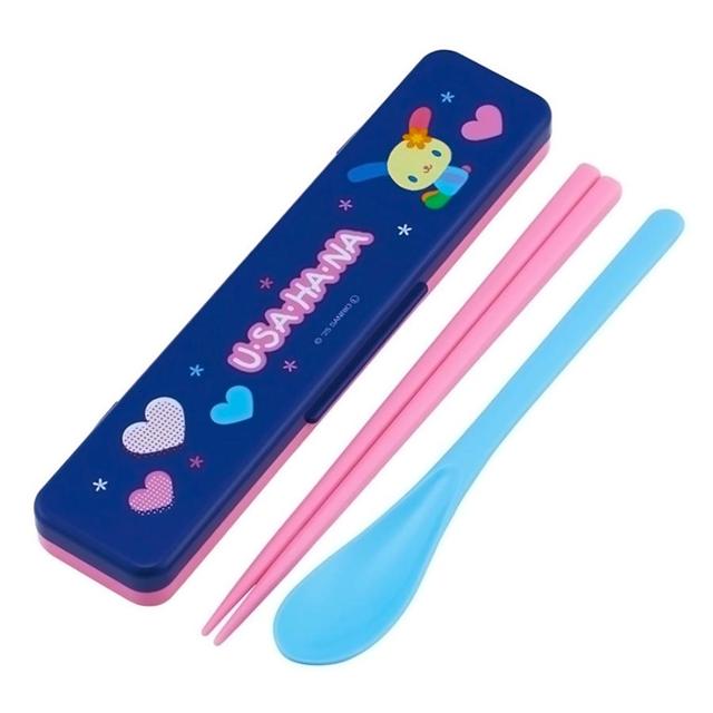 小禮堂 Sanrio 三麗鷗 花小兔 盒裝兩件式餐具組 CCS3SAAG (深藍愛心款)