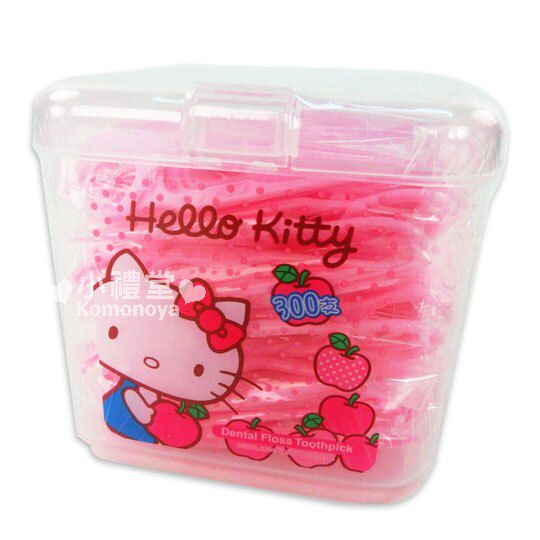 小禮堂 Hello Kitty 家用牙線棒《粉.點點.側坐.好多蘋果》300支入