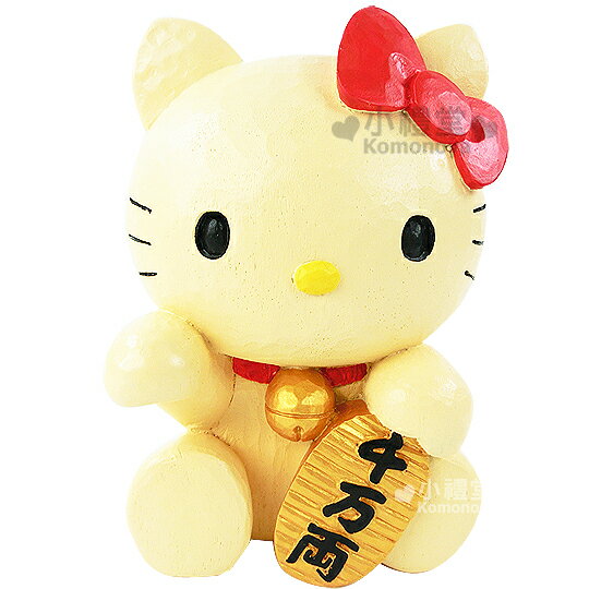 〔小禮堂〕Hello Kitty 仿木開運存錢筒《招財貓》金銀財寶滾滾來