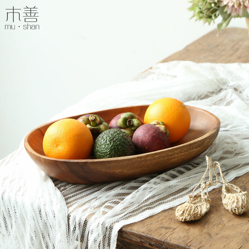 木託盤 實木盤橢圓形 柚木木盤子木質託盤圓盤茶盤燒烤盤 木碗