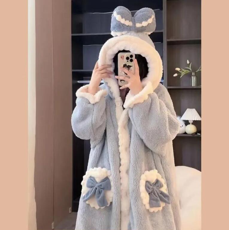 家居服套裝秋冬季睡衣女珊瑚絨睡袍加絨加厚可愛外穿冬天【步行者戶外生活館】