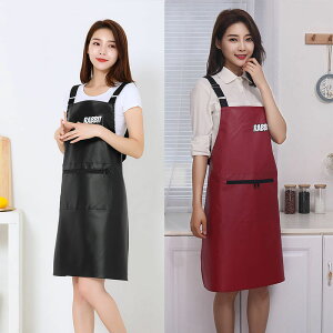 網紅同款軟皮革圍裙女家用廚房防水防油時尚男士工作專用廚師罩衣