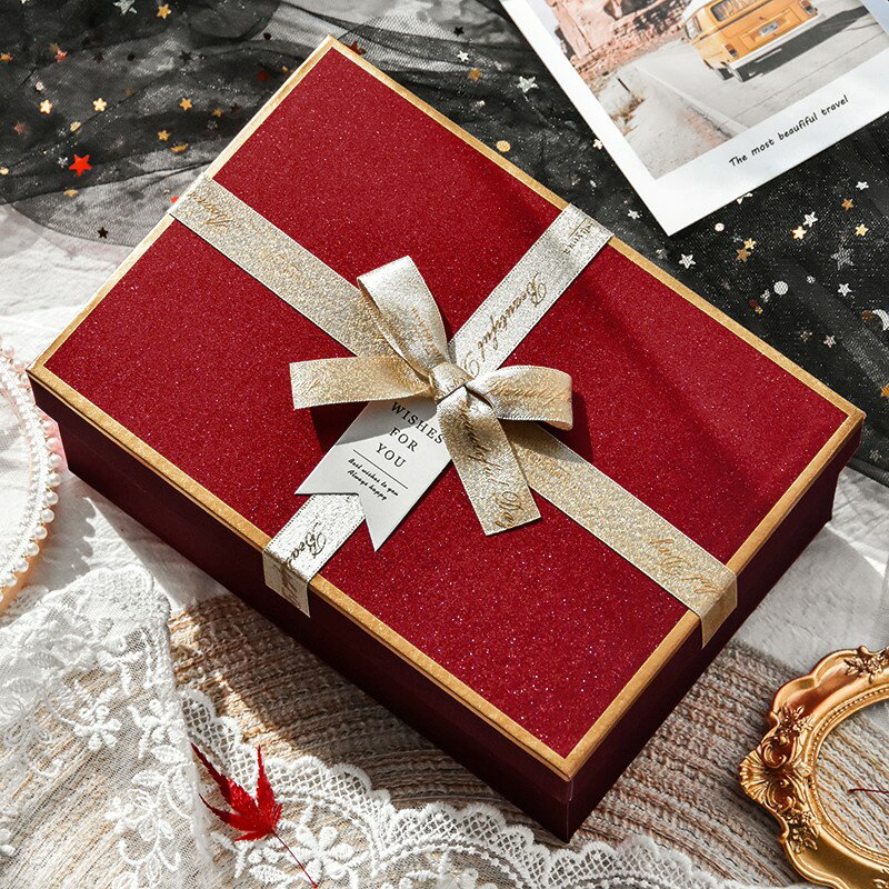 ins風禮物盒大號高檔伴手禮包裝盒結婚紅色禮品盒儀式感禮盒空盒