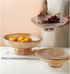 創意干果盤高腳玻璃網紅水果盤輕奢風客廳家用茶幾零食果盤