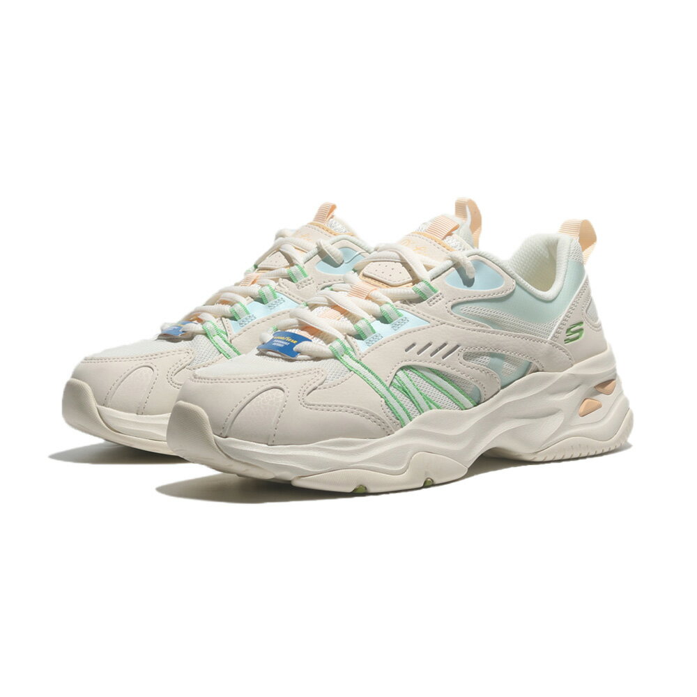 【滿千折百】SKECHERS 休閒鞋 D'LITE 4.0 米白 藍綠 復古 老爹鞋 女 896205NTMT