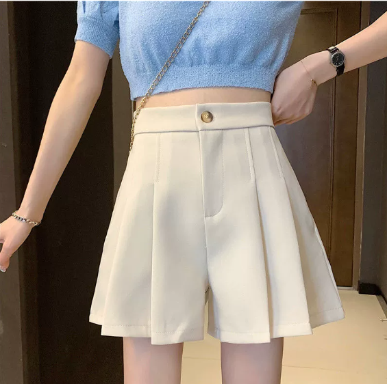 中大尺碼女裝 大尺碼短褲 高腰顯瘦A字百褶短褲 休閒熱褲休閒短褲 打底褲 櫻桃嚴選 4