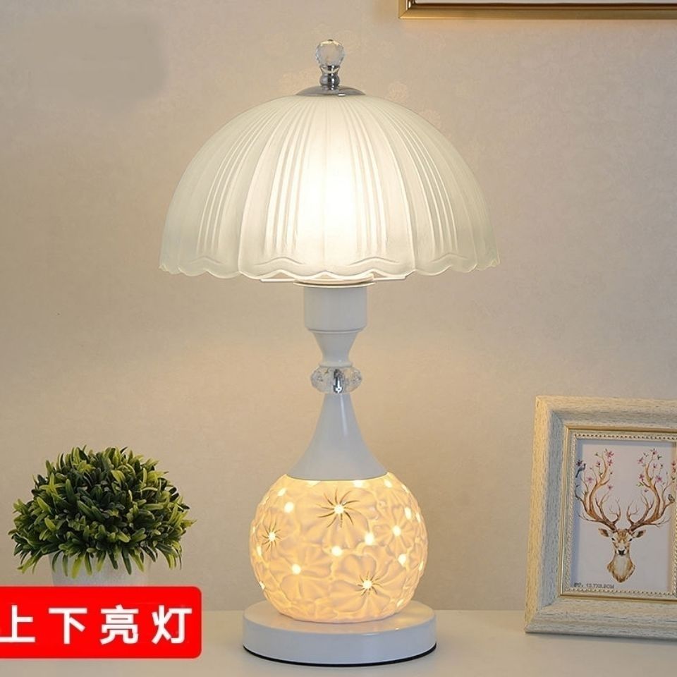 免運 公司貨 床頭燈 臥室燈 檯燈 夜燈 LED節能玻璃陶瓷臺燈臥室床頭燈溫馨結婚餵奶學習暖光護眼可調光