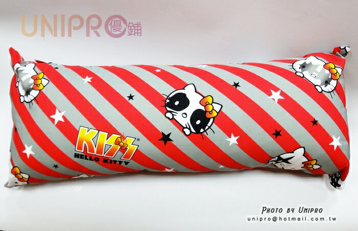 【UNIPRO】Hello Kitty KISS系列 條紋雙人枕 長枕 靠枕 凱蒂貓 三麗鷗 正版授權 枕套可拆洗