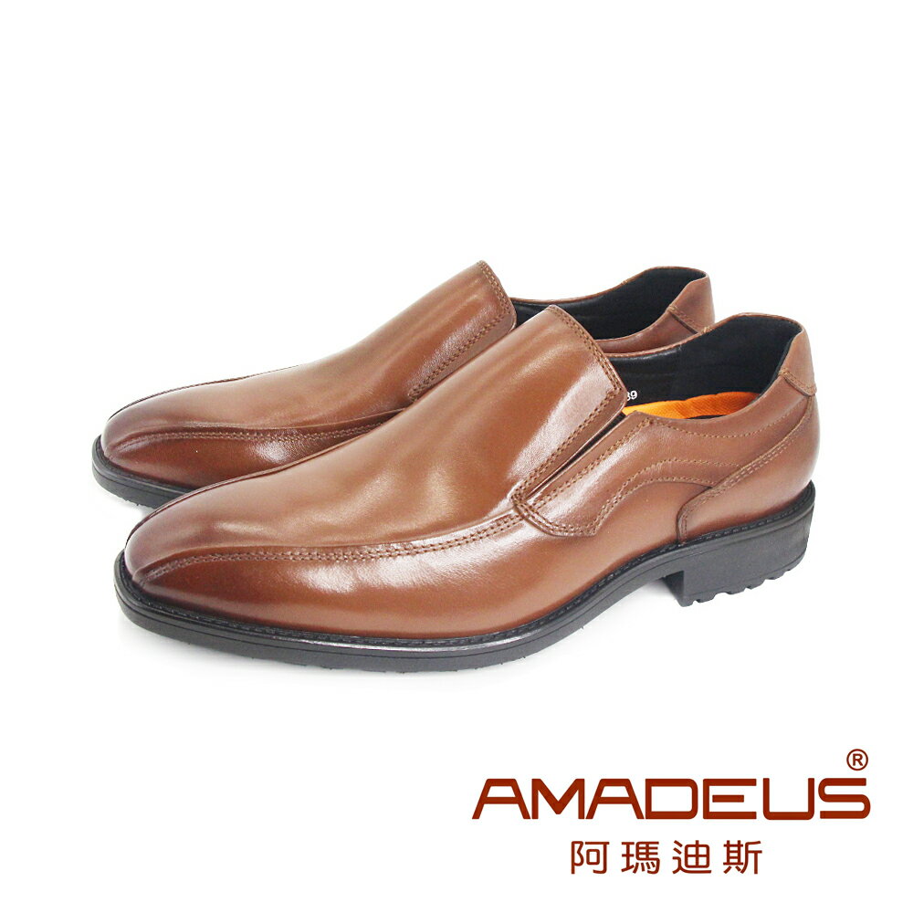 AMADEUS(男)小牛皮超輕量3E寬楦休閒直套皮鞋 男鞋-棕色