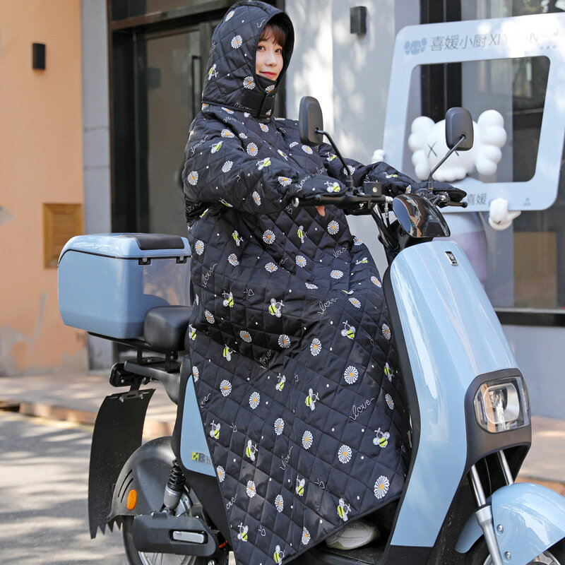 電瓶車擋風被冬季連帽長款加厚保暖防水電動車摩托車騎車防風衣罩