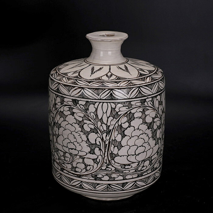 宋磁州窯白地黑彩纏枝花燈籠罐出土老貨仿古瓷古玩古董復古裝飾
