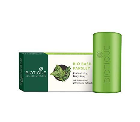 [綺異館]印度香皂 阿育吠陀羅勒荷蘭芹蔬果皂 150G BIOTIQUE basil parsley 售 medimix