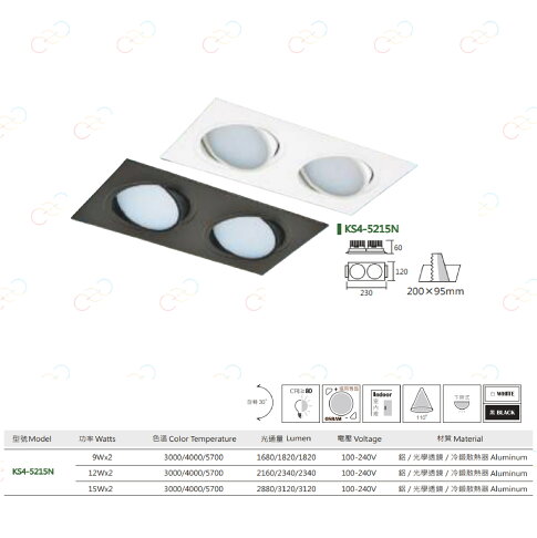 KAOS LED 可調角度 散光型盒燈 雙燈 9W 12W 15W 散光盒燈 2燈 投射燈 (A Light) 2