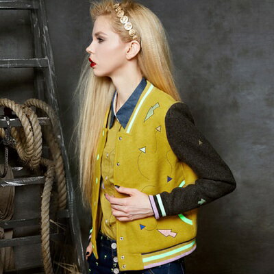 現貨+預購 棒球外套 撞色夾克-寬鬆立領拼接毛呢女外套3色72aq4【獨家進口】【米蘭精品】 1