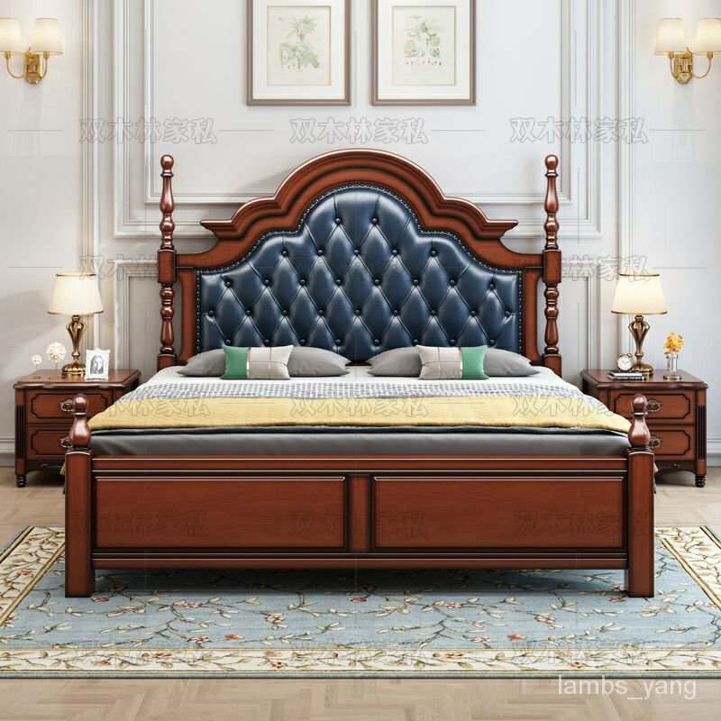 免運 美式實木床1.8米雙人床2米主臥婚床現代輕奢1.5米氣壓高箱儲物床 特價出 可開發票