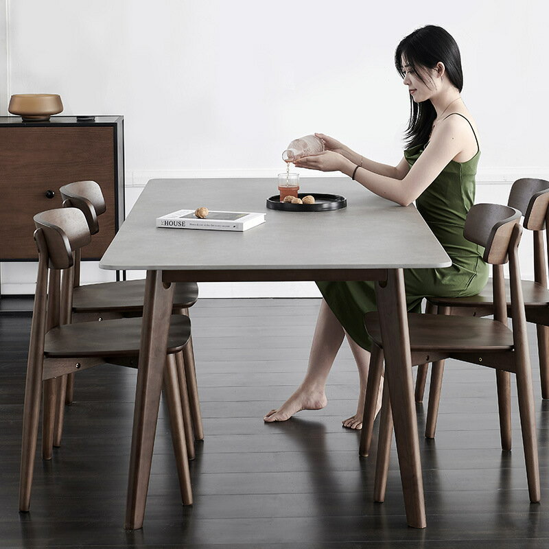 桌子 北歐巖板餐桌椅組合家用小戶型德利豐拉實木白蠟桌椅