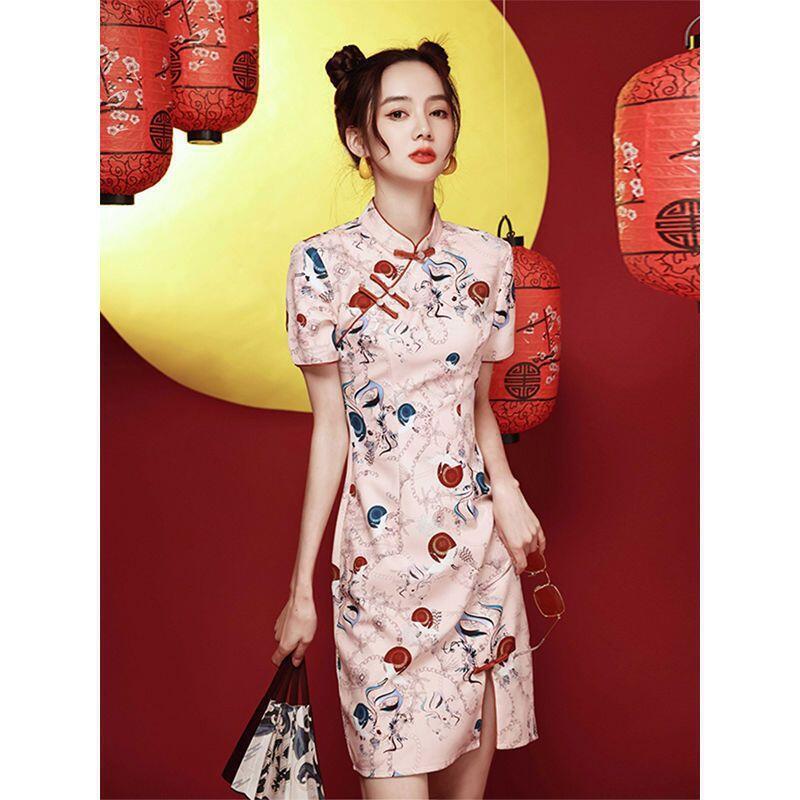旗袍新款夏改良版年輕款少女潮流國潮短款日常可穿連衣裙女