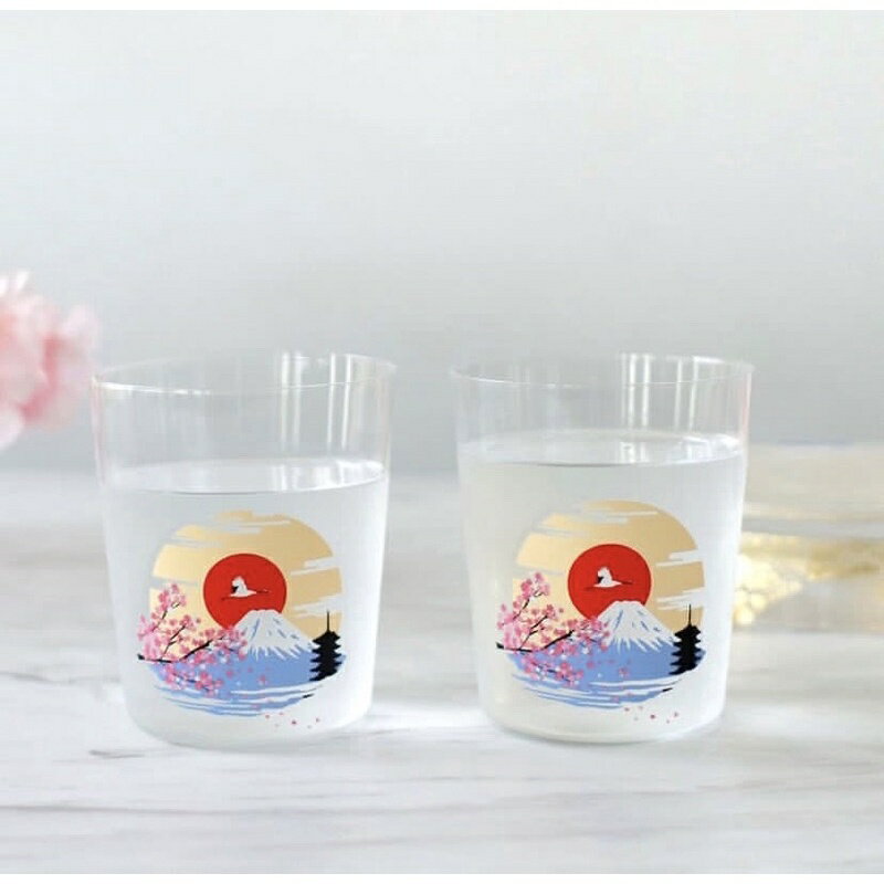 日本製 丸モ高木陶器 冷感富士山🗻漂浮的櫻花🌸威士忌🥃/高粱/啤酒 玻璃/隨溫度變化的容器 精緻具收藏/送禮《現貨供應》