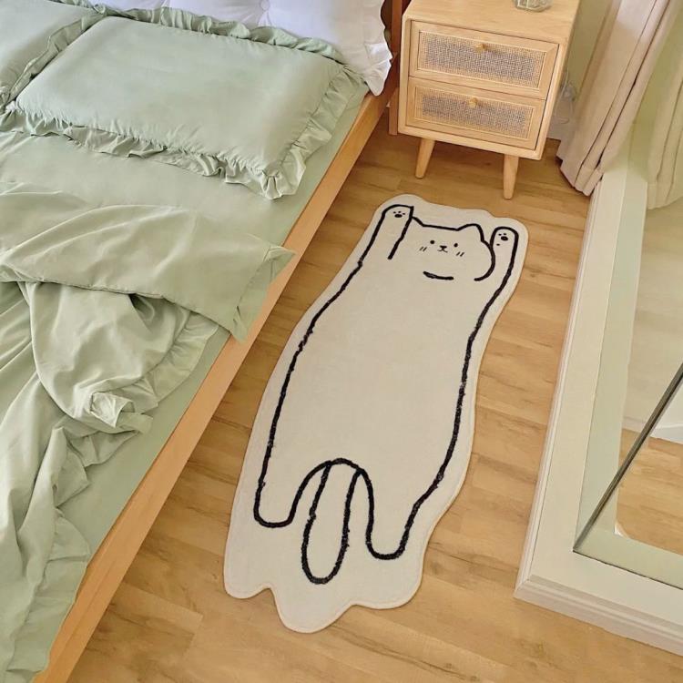 北歐簡約卡通貓咪床下地毯墊兒童房地毯臥室床邊毯ins風客廳地毯 領券更優惠