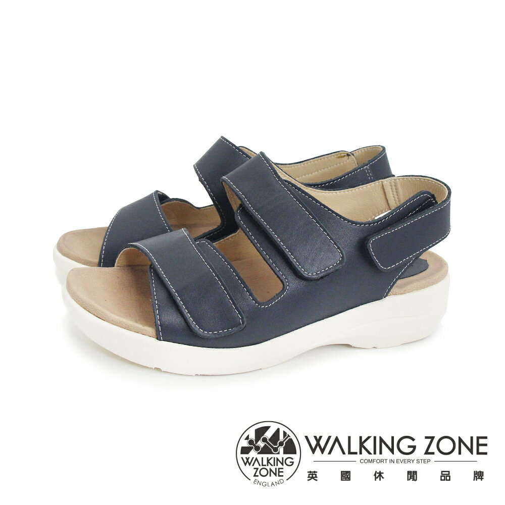 WALKING ZONE(女)厚底輕盈魔鬼氈可調式涼鞋 女鞋-藍色