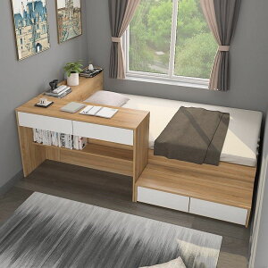 優樂悅~可定制現代簡約單人小戶型榻榻米床書桌一體兒童床柜多功能儲物床