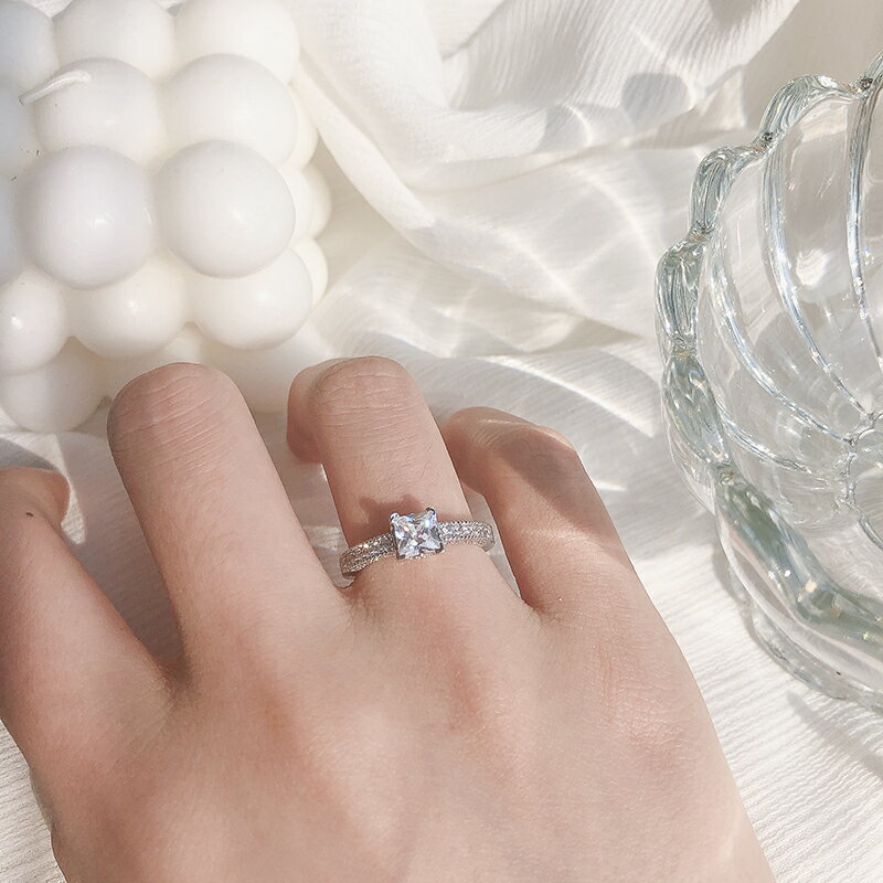 眼觀高品質仿真方形戒指女簡約大氣時尚食指指環加厚保色電鍍1入