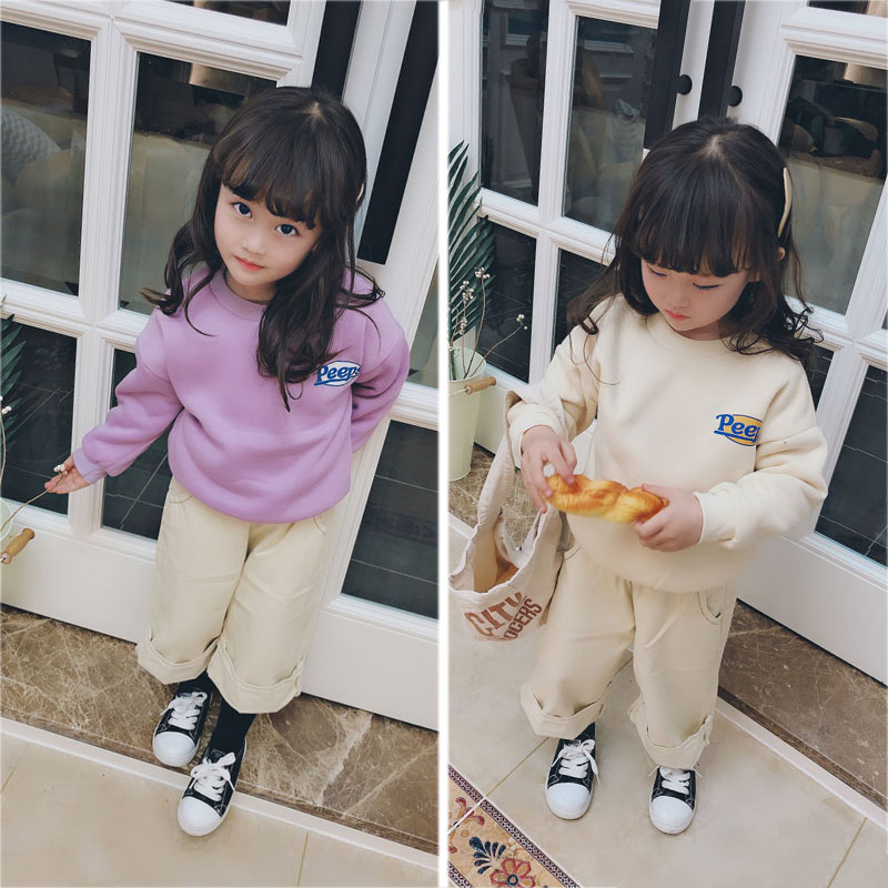 童裝春秋季新款中小童上衣 字母女童寶寶加絨加厚兒童衛衣1入