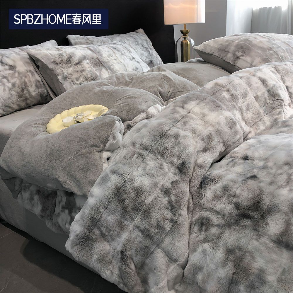 春風里高級感兔毛絨四件套耐臟上檔次毛絨牛奶絨床單被套三件套