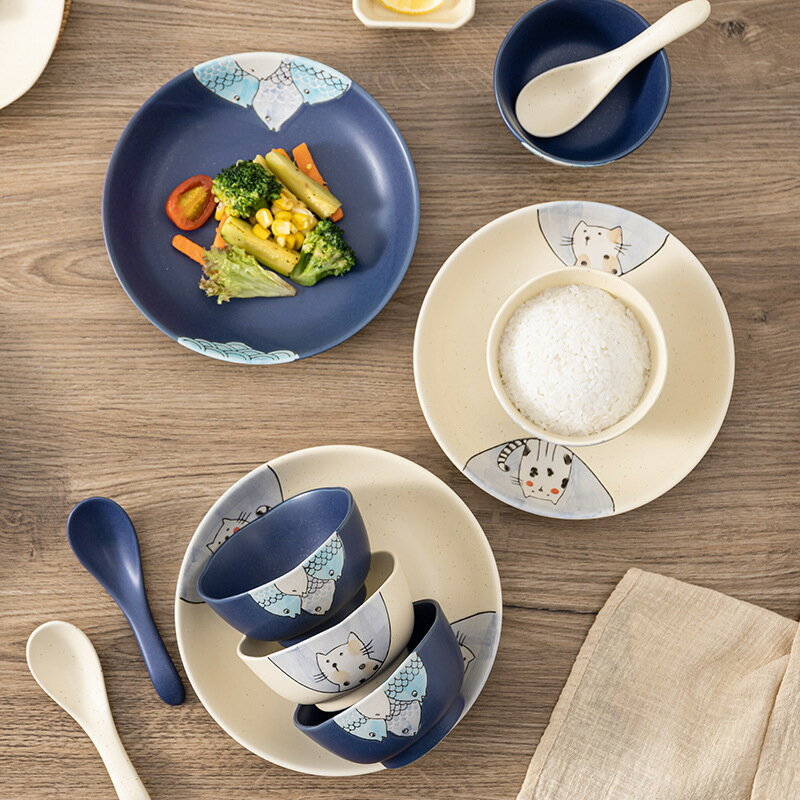 可愛餐具碗碟套裝家用日式卡通陶瓷碗盤喬遷碗具創意情侶碗筷2人 全館免運
