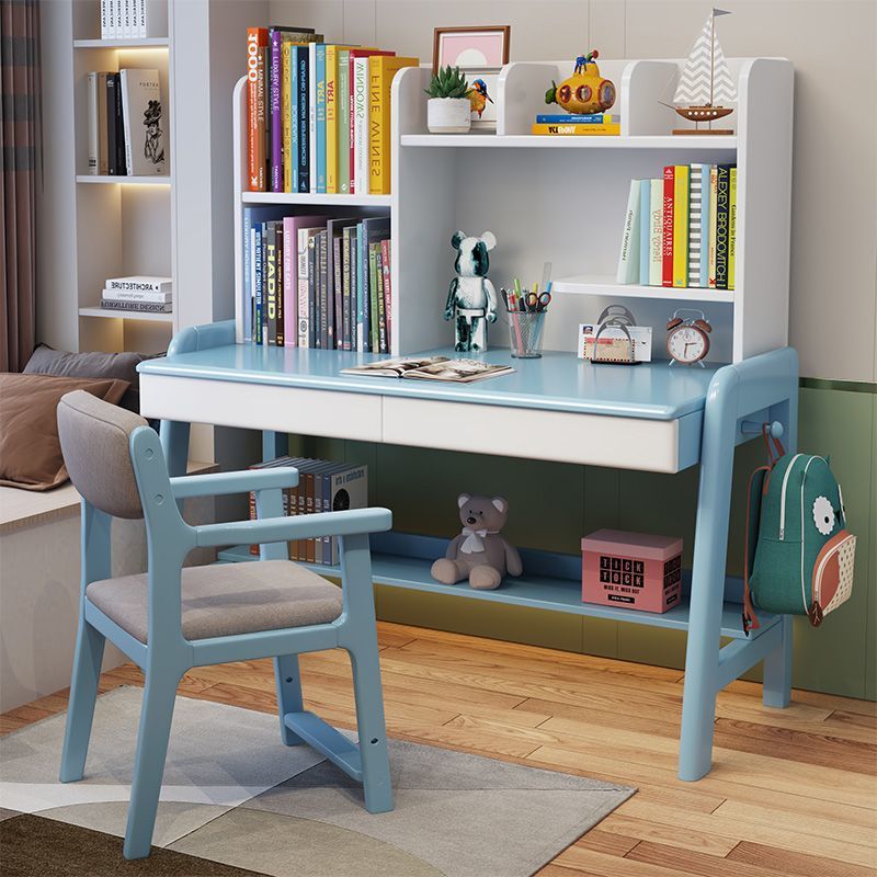 小学生家用实木书桌书架一体桌初中生卧室写字台儿童学习桌椅套装