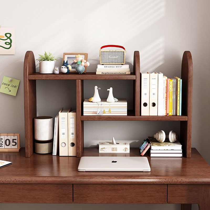 開發票 桌面置物架 收納架 純實木可伸縮桌面小書架多層簡易置物架辦公室收納架書桌上小書柜
