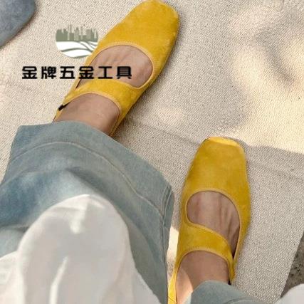 免運 羊皮超軟一字內增高 單鞋瑪麗鞋女 真皮 鞋子 一腳蹬 百搭厚底 芭蕾舞鞋wj7301