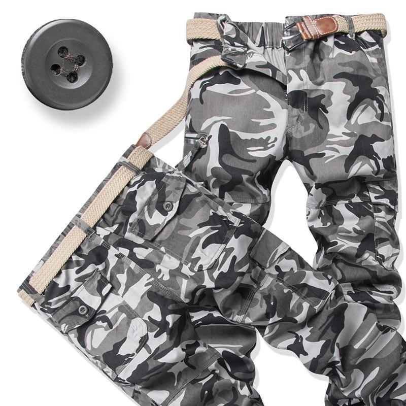 純棉多口袋工裝褲松緊腰迷彩長褲運動褲男士寬松耐磨純棉休閑褲潮