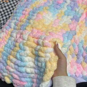 手指編織彩虹糖毯子材料包蓋毯被子手工diy編織圍巾送男女友閨蜜