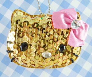 【震撼精品百貨】Hello Kitty 凱蒂貓~KITTY鑰匙圈 吊飾-造型別針亮片黃