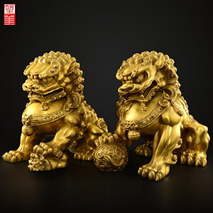 望美 銅獅子風水擺件純銅一對北京宮門獅招財獅子工藝品大號