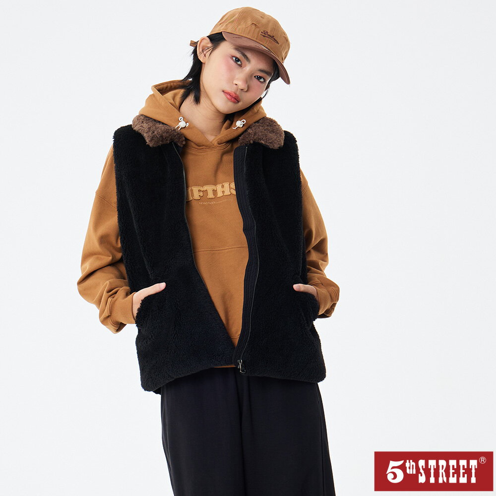 女裝 舒適質感超軟毛毛背心 黑色 (550045) 【5th STREET】【APP下單天天10%回饋】★冬裝下殺 最高折426