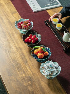 高腳茶點盤陶瓷點心干果盤中式復古禪意精致可瀝水高足蓮花水果盤