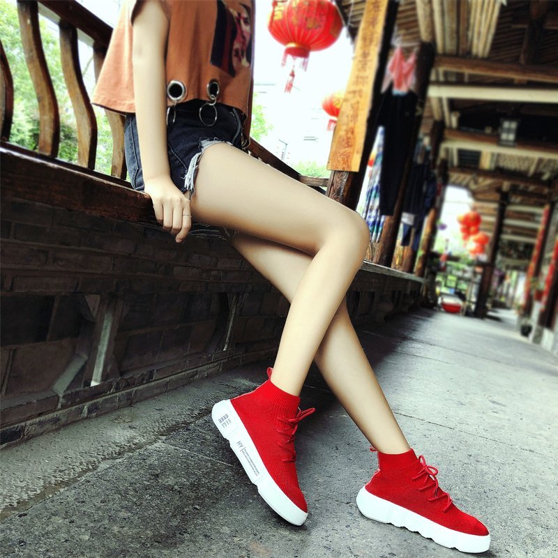 FINDSENSE品牌 四季款 新款 日本 女 高品質 簡約 厚底增高 百搭 舒適 透氣 繫帶 高幫 休閒鞋 潮流鞋子